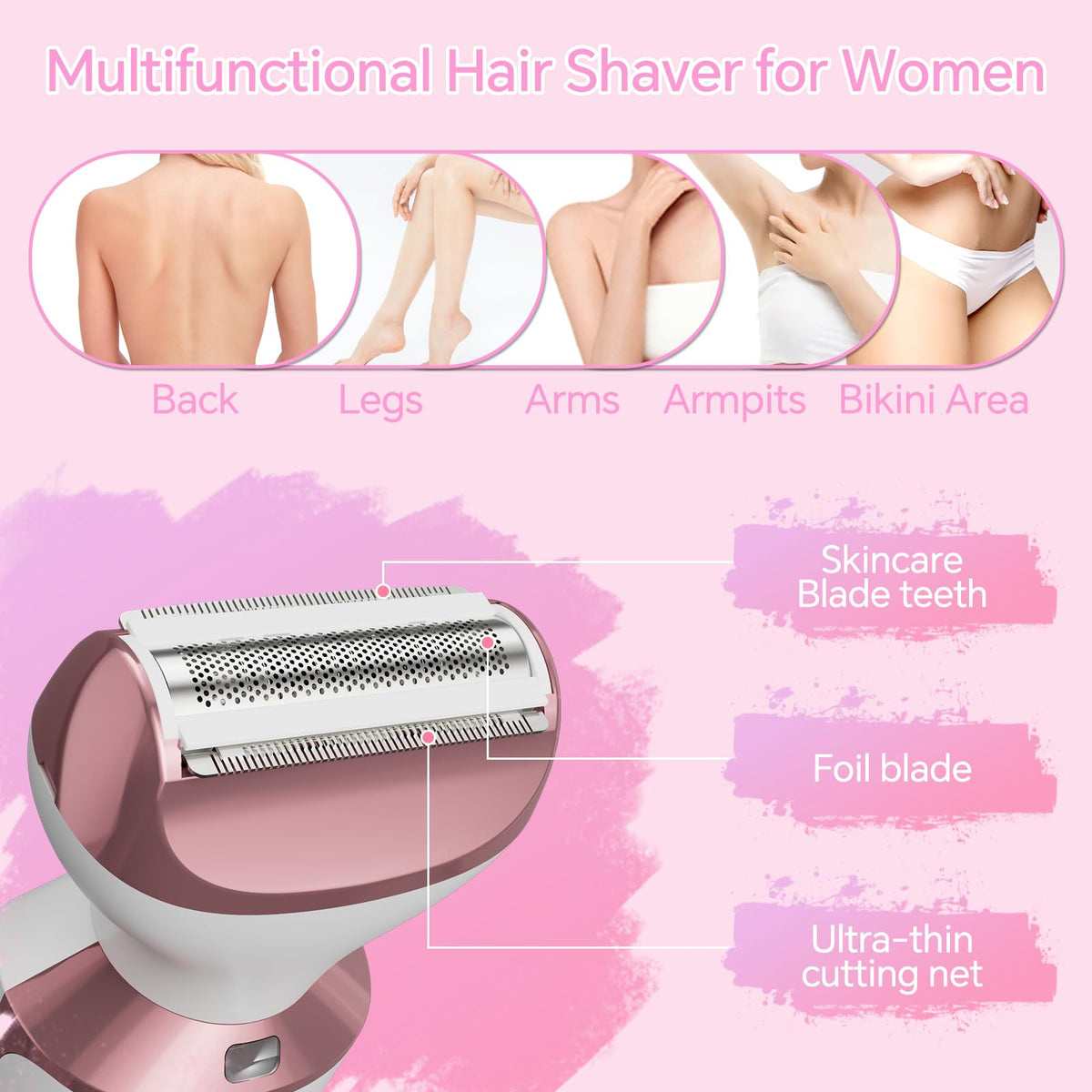 Electric Razor for Women, 4-in-1 Bikini Trimmer & Body Shaver, Rechargeable Wet/Dry P4965