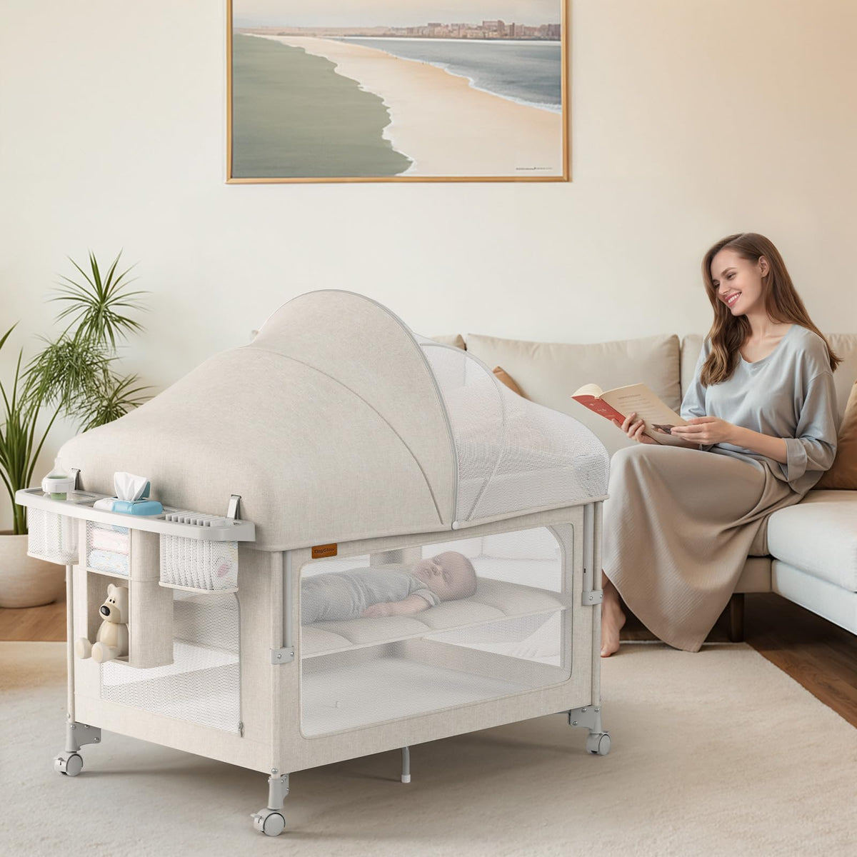 Baby Bassinet, Pack and Play, Bedside Crib Sleeper, Diaper Changer X66368