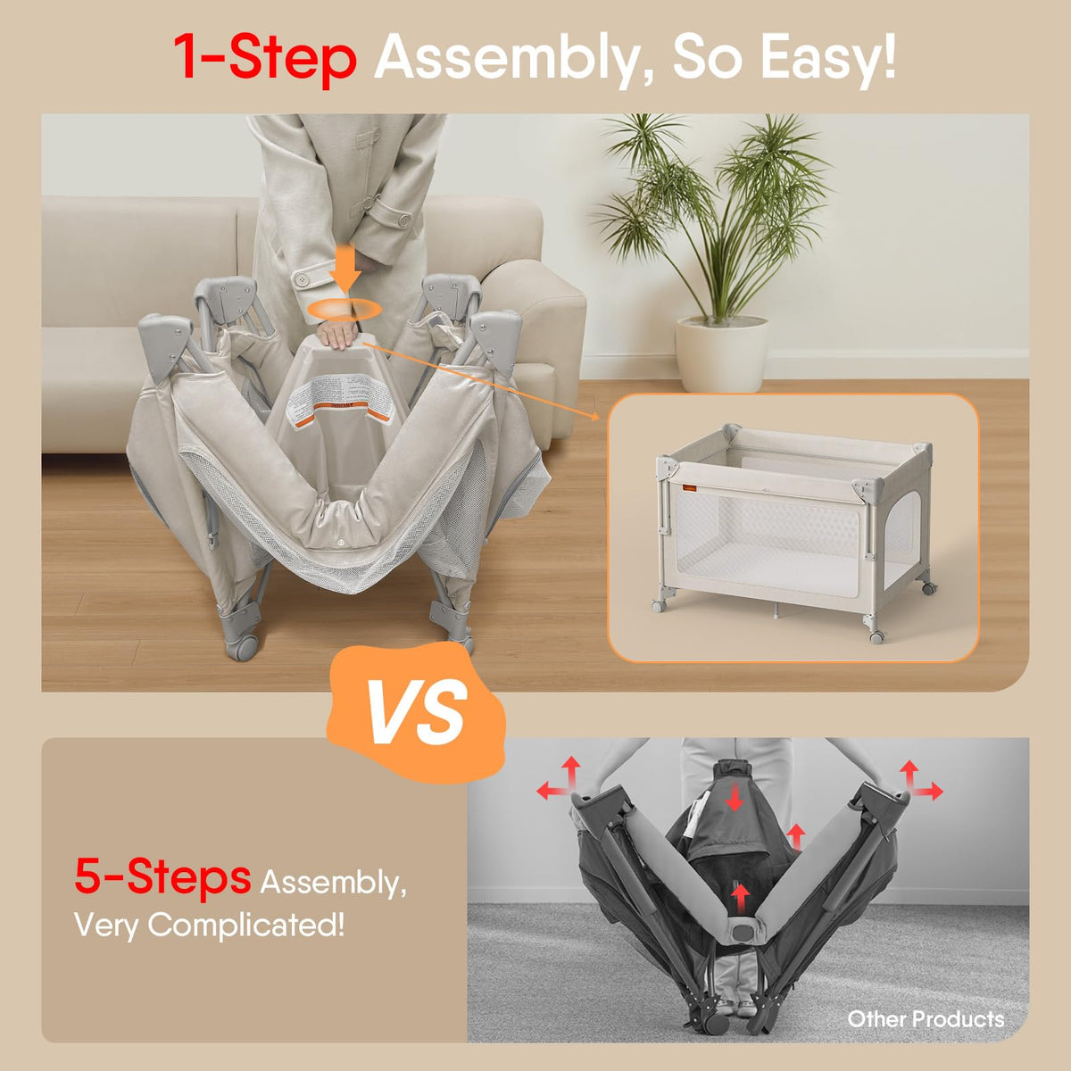 Baby Bassinet, Pack and Play, Bedside Crib Sleeper, Diaper Changer X66368