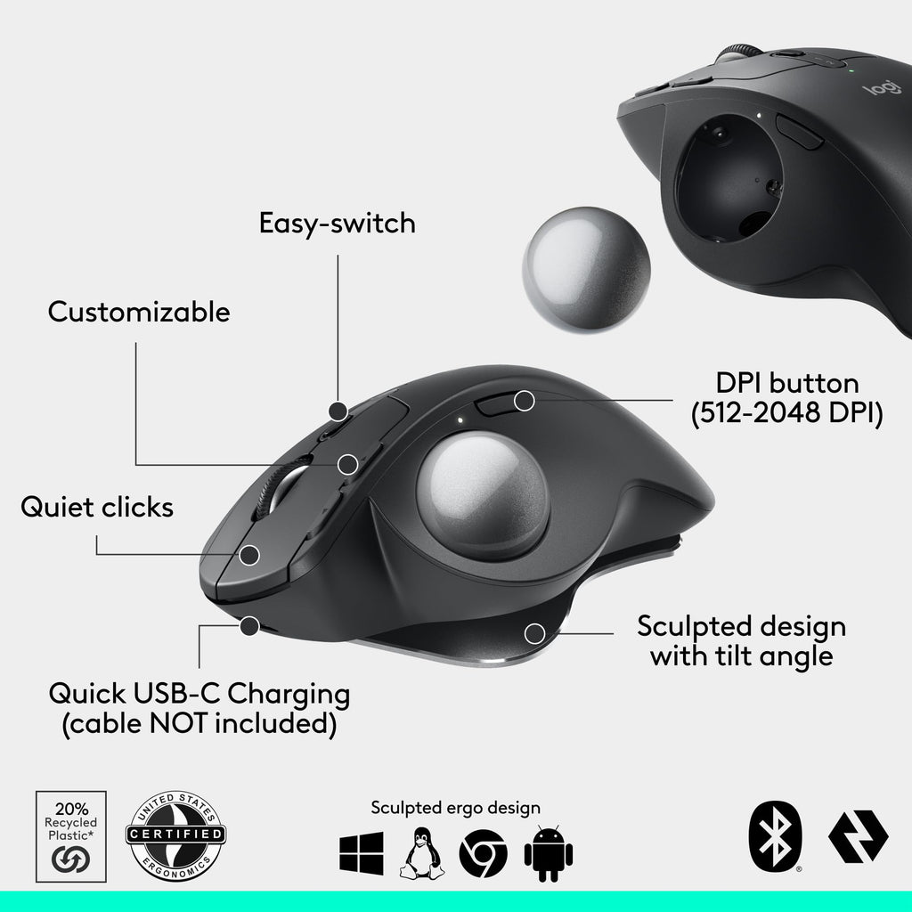 Wireless Trackball Mouse USB C Graphite D221347