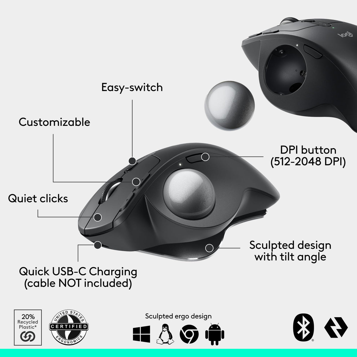 Wireless Trackball Mouse USB C Graphite D221347