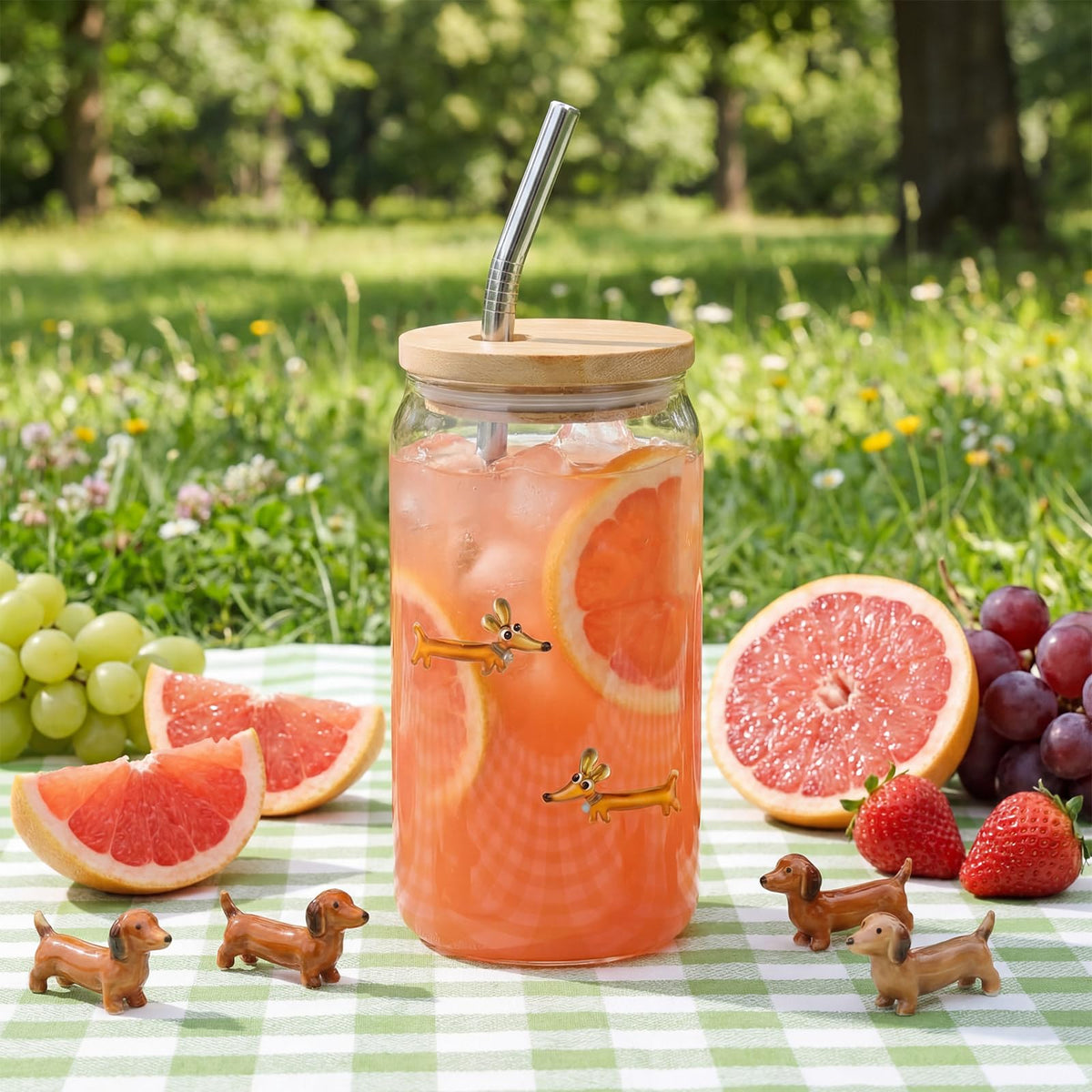 22 oz Dachshund Glass Cup with Lid Straw G93262