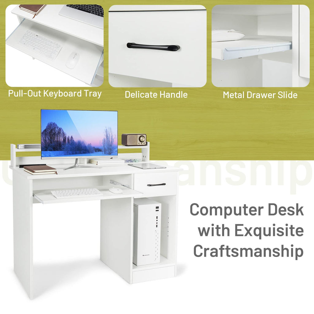 White Desk with Drawer and Keyboard Tray S152
