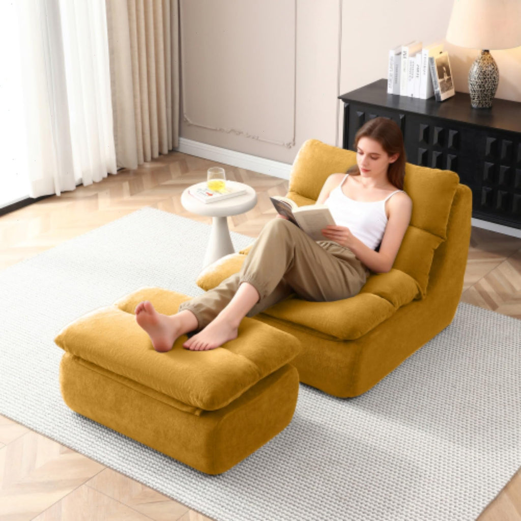 Yellow Memory Foam Bean Bag Chair with Ottoman O400