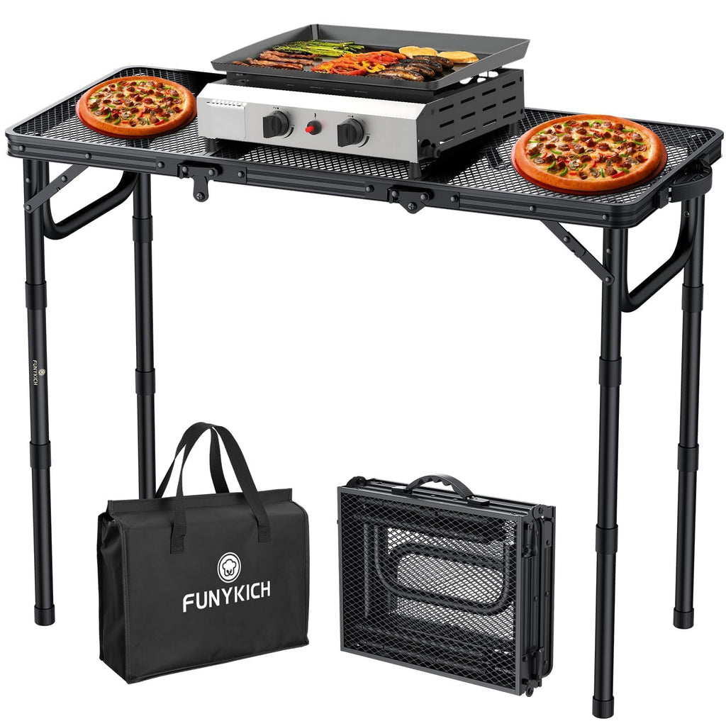 Folding Grill Table 3ft 3 Adjustable Heights Black B898748