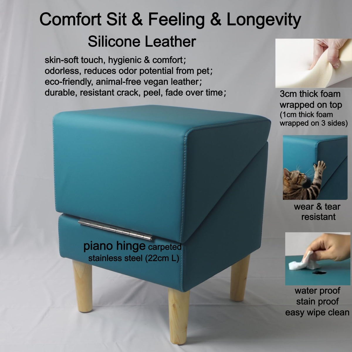 Foldable Dog Cat Stair Ramp Solid Wood Ottoman 18in H L631