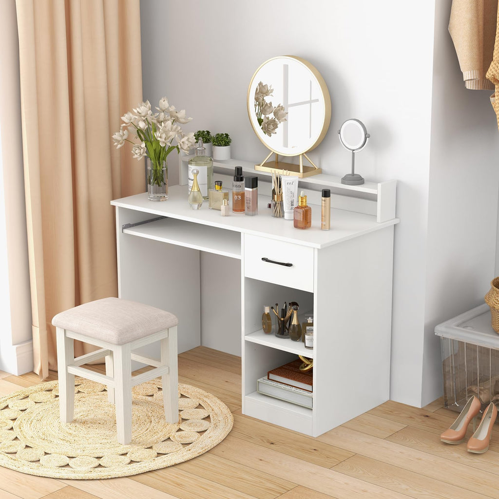 White Desk with Drawer and Keyboard Tray S152