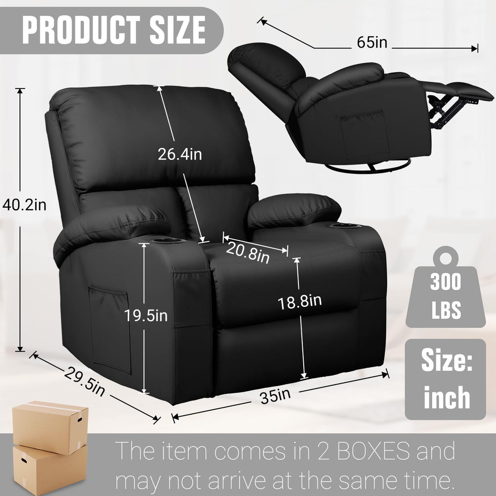 Black Faux Leather Massage Rocking Recliner Chair C7258