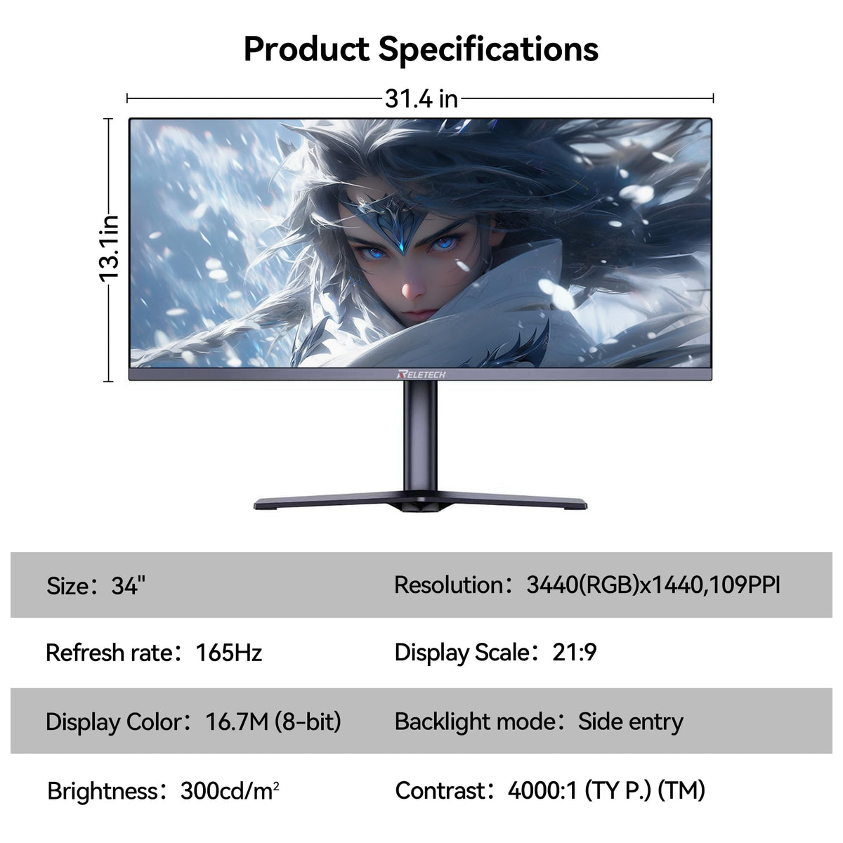 34 Inch Curved Ultrawide Gaming Monitor 21:9 WQHD 165Hz V428417