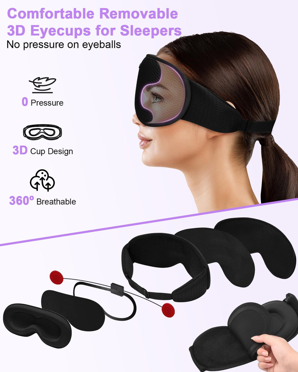 3D Contoured Sleep Mask with Bluetooth Headphones G418220