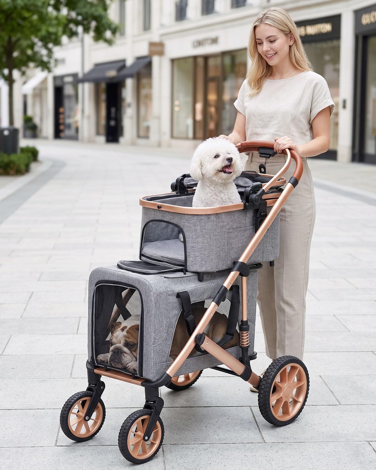 Double Pet Stroller with 2 Detachable Carriers T783479