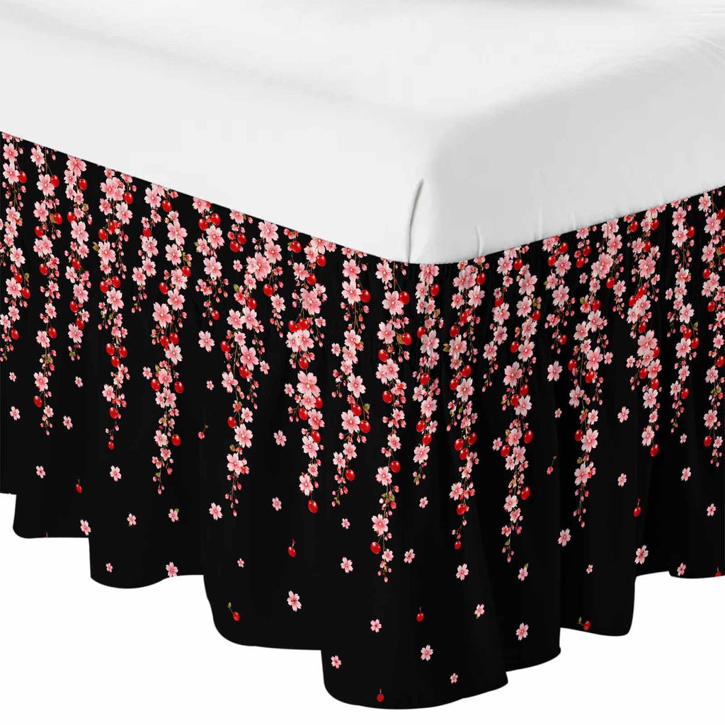 Pink Floral Ruffled Wrap Around Bed Skirt California King 18" Drop W250