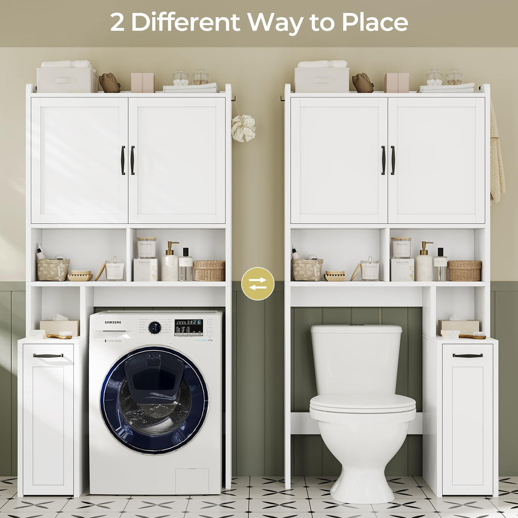 White Over The Toilet Storage Cabinet with Adjustable Shelf U30981