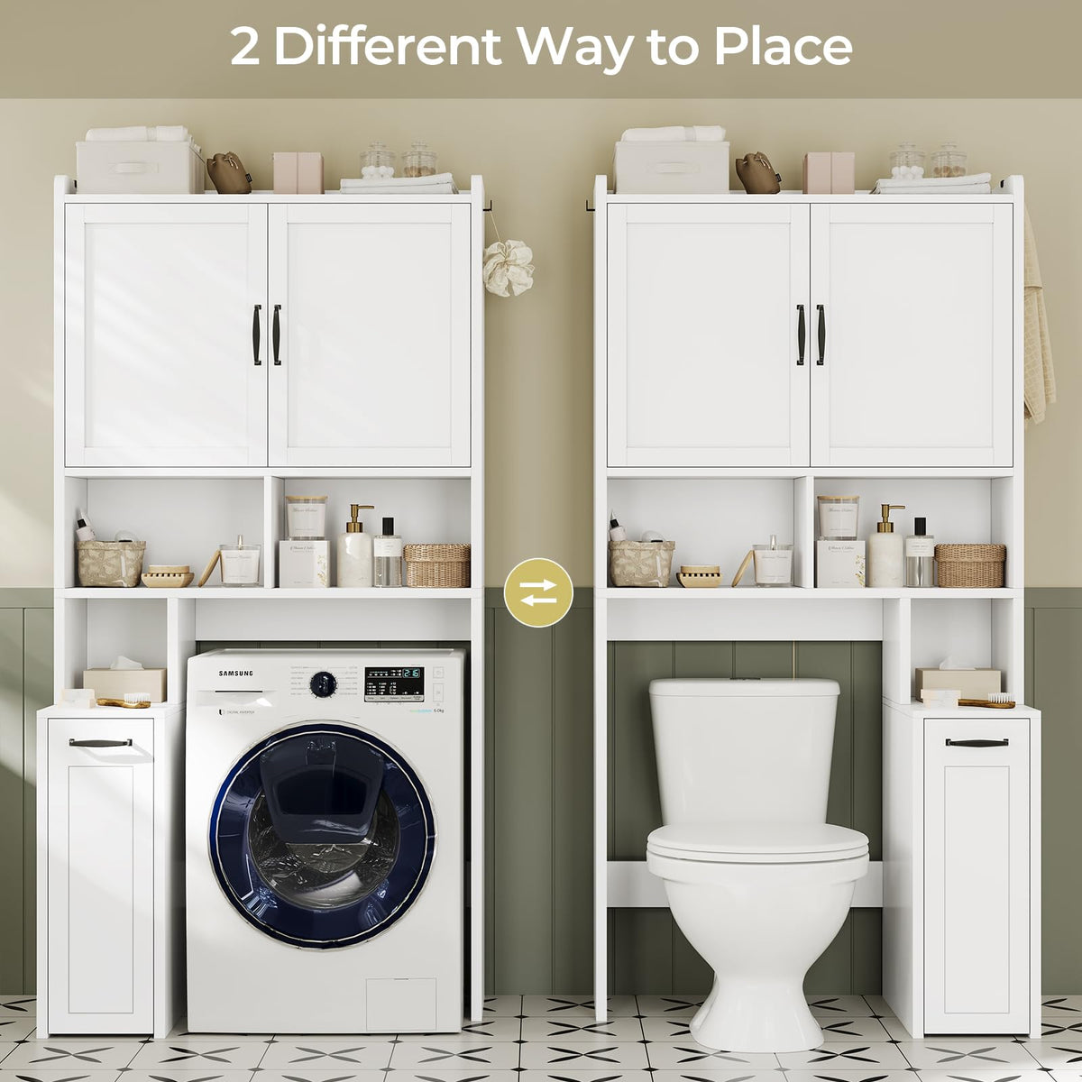 White Over The Toilet Storage Cabinet with Adjustable Shelf U30981