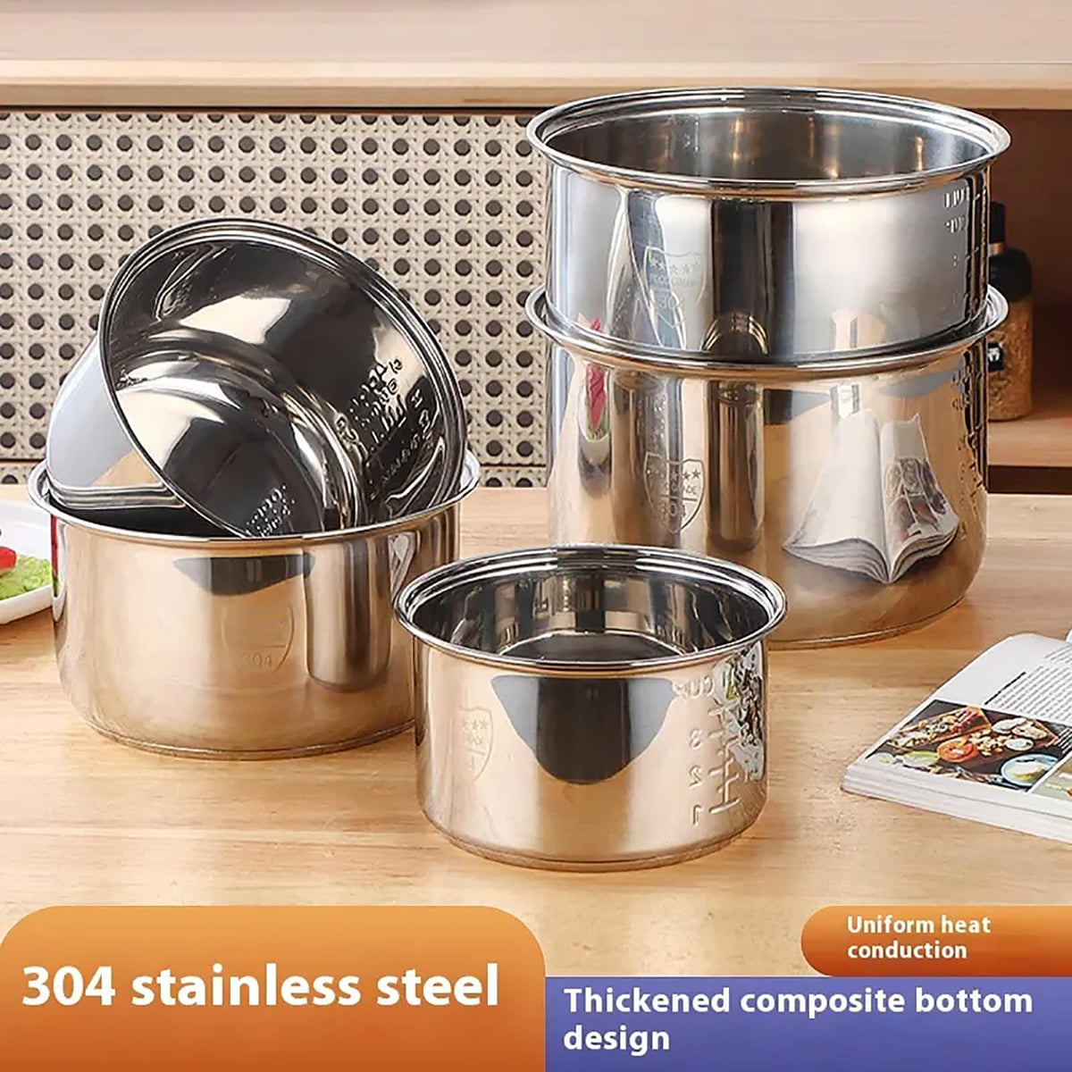 Stainless Steel Rice Cooker Inner Pot with Steamer Basket 3.0L V143833