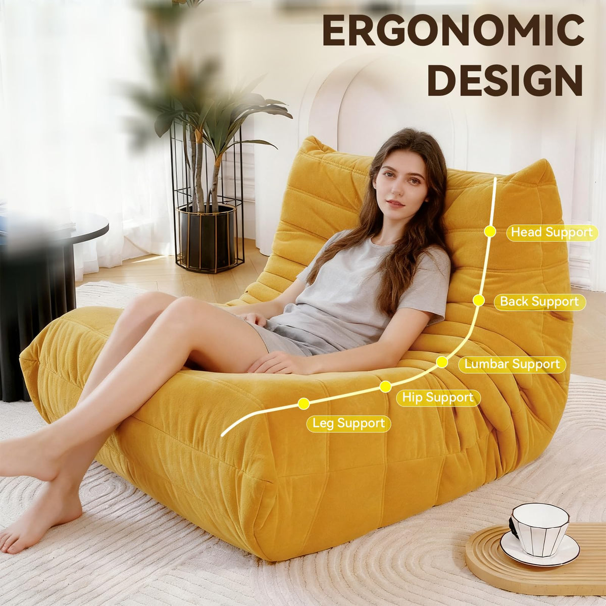 Yellow Memory Foam Bean Bag Chair K649