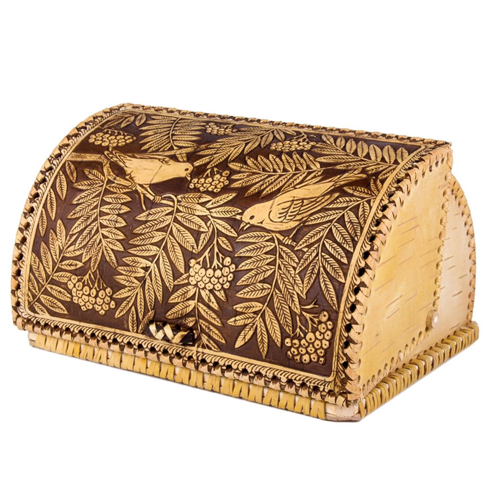 Birds Pattern Birch Bark Bread Box Q328