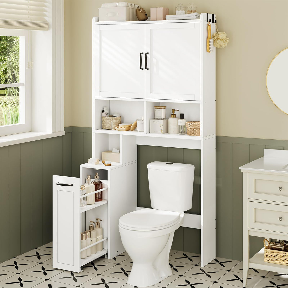 White Over The Toilet Storage Cabinet with Adjustable Shelf U30981