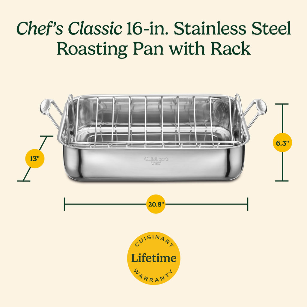 16-Inch Induction Compatible Stainless Steel Roasting Pan with Rack H877