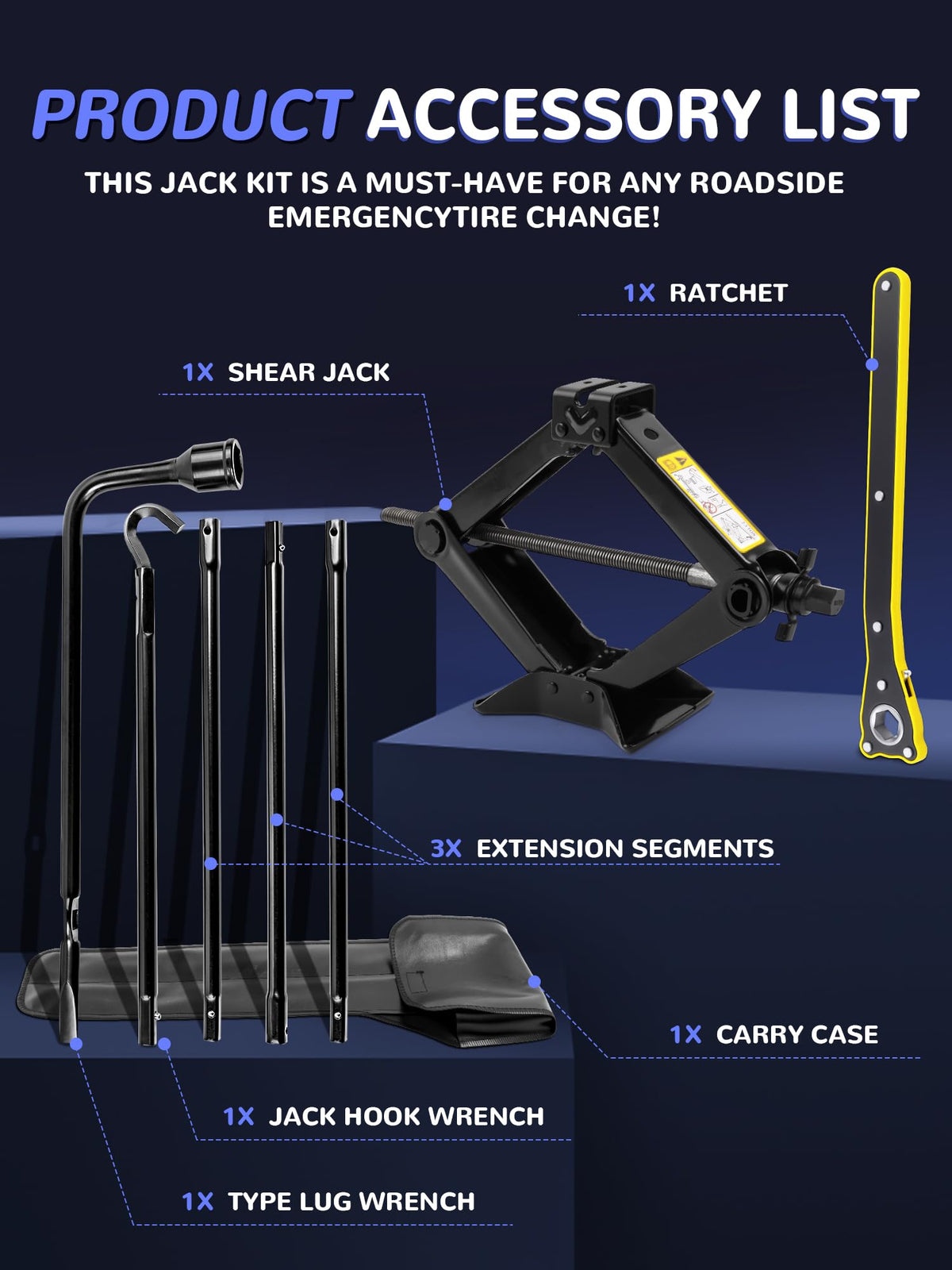 Spare Tire Jack Tool Kit with Ratchet Wrench A6563