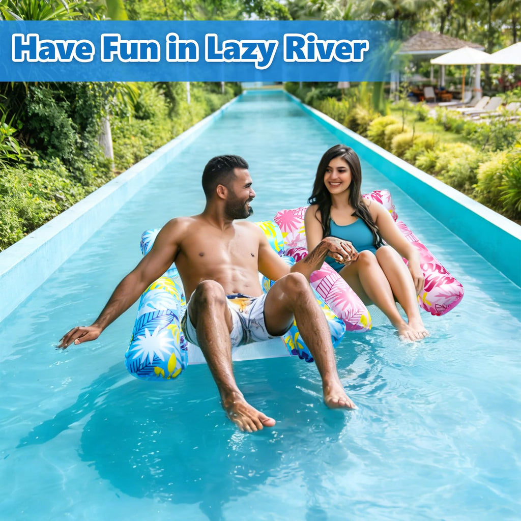 2 Pack Inflatable Pool Floats with Drink Holders and Air Pump T5810