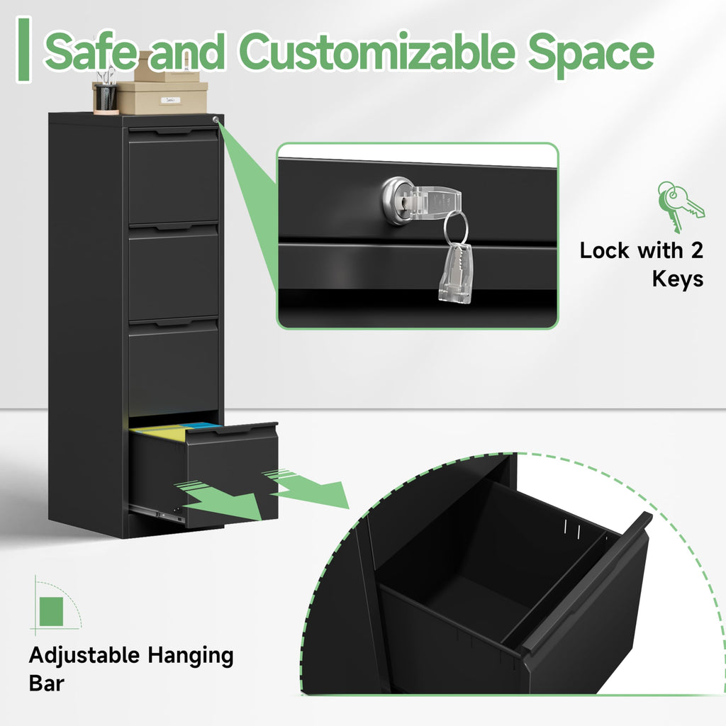 Black 4 Drawer Metal File Cabinet with Lock X382744