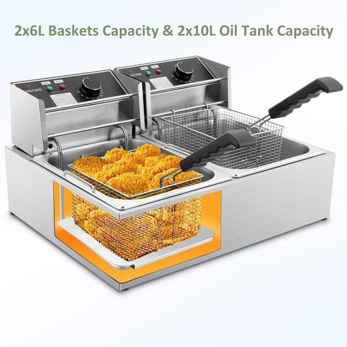 Commercial 3400W Electric Deep Fryer with 2x6.35QT Baskets U434116
