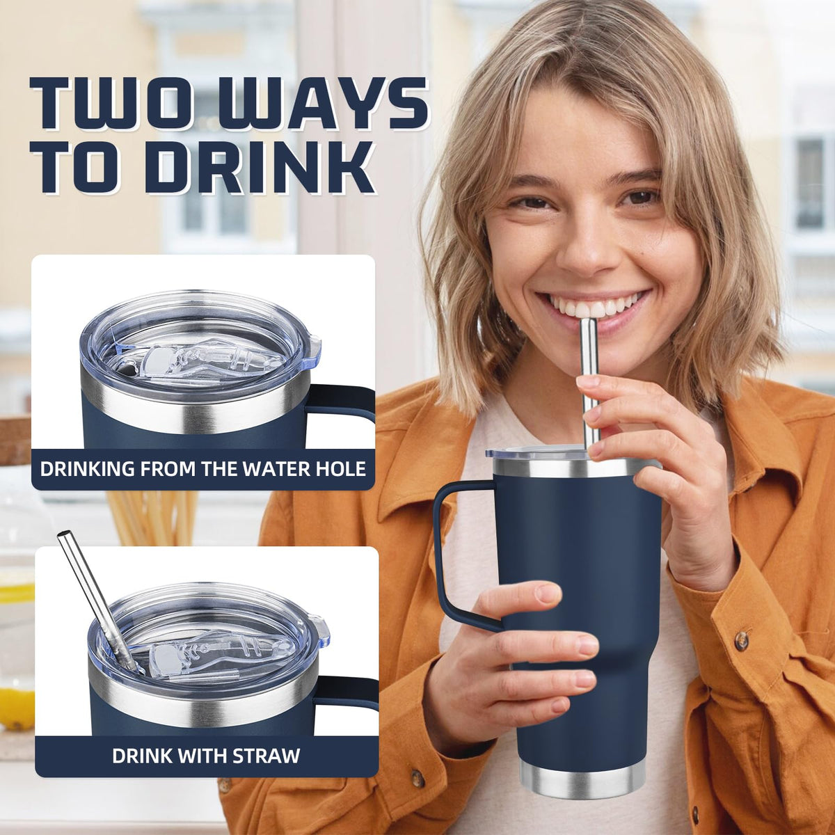 20 oz Stainless Steel Insulated Tumbler with Handle Lid and Straw Z74516