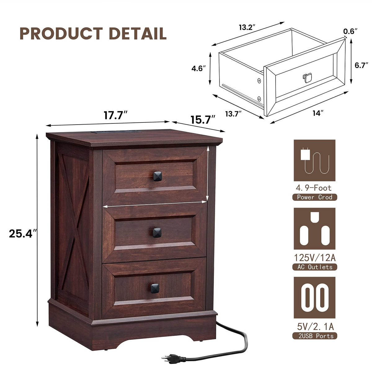 3 Drawers Dresser with Charging Station B1493