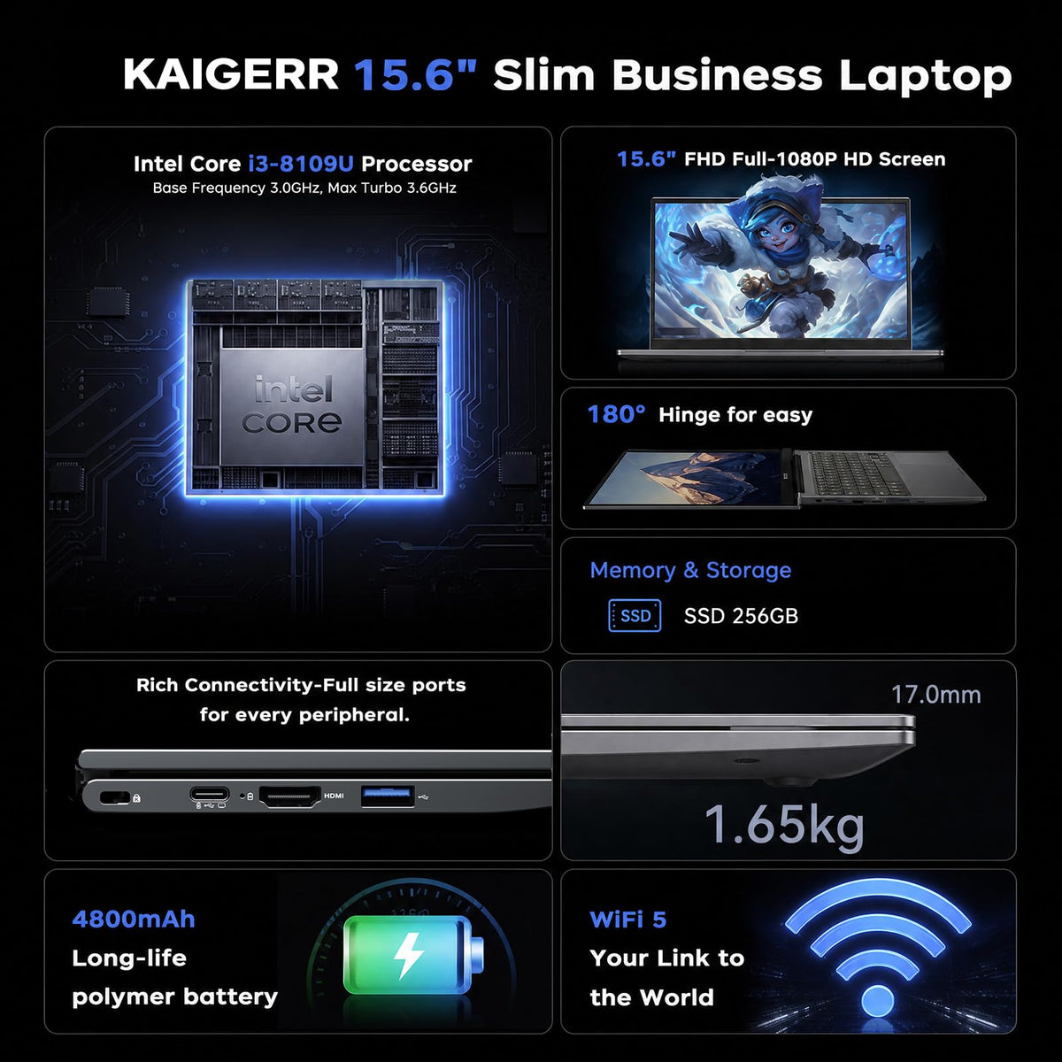 Laptop with Intel i3 Processor, 8GB RAM 256GB SSD, 15.6" FHD Display C55066