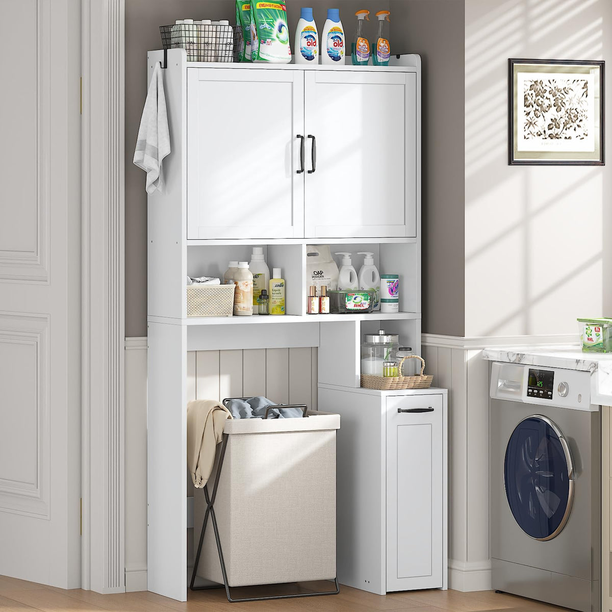 White Over The Toilet Storage Cabinet with Adjustable Shelf U30981