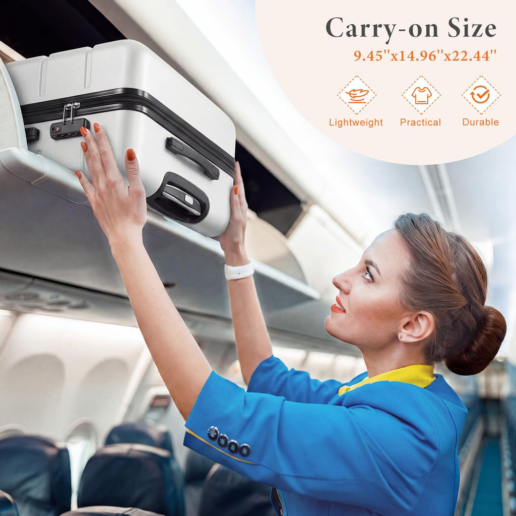 20 Inch White Hard Shell Carry on Luggage W8134