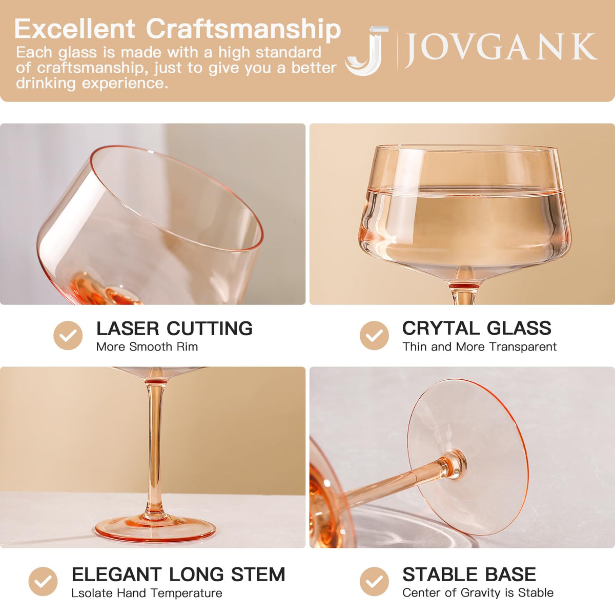 Colored Coupe Glasses Set of 6, Hand Blown 13Oz Z3520