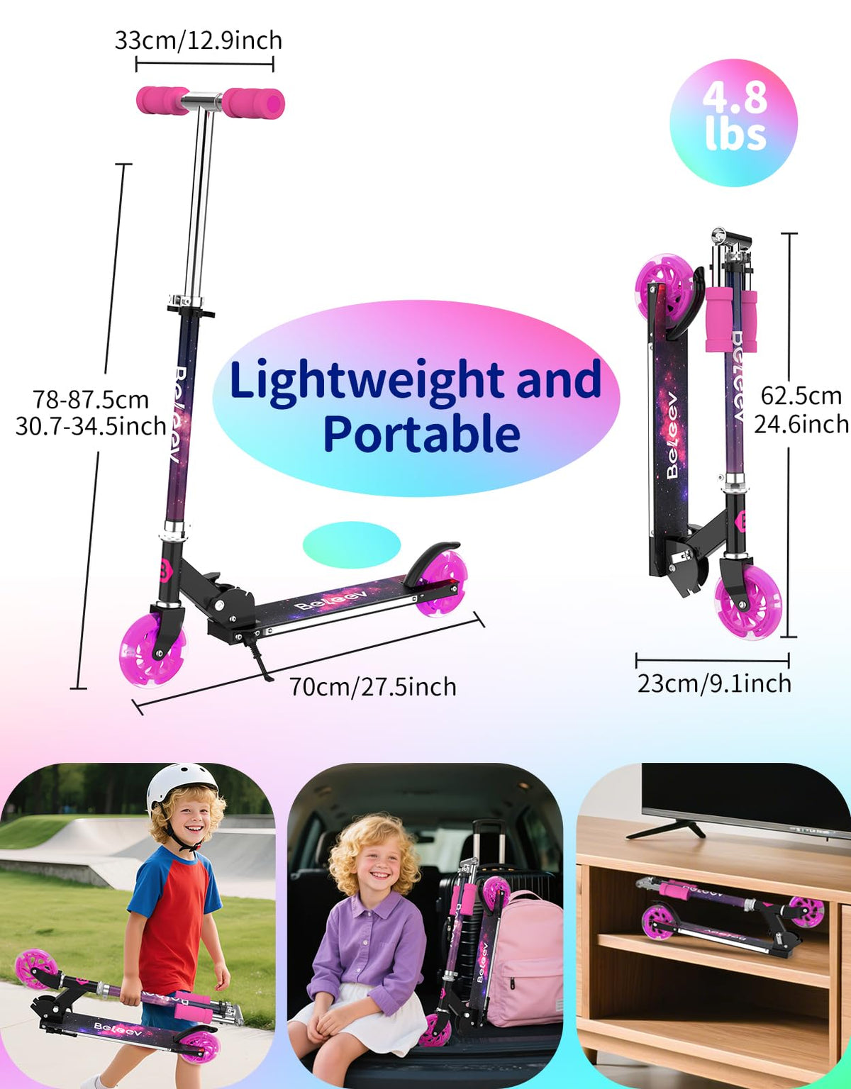 2 Wheel Folding Kick Scooter with Light Up Wheels A788