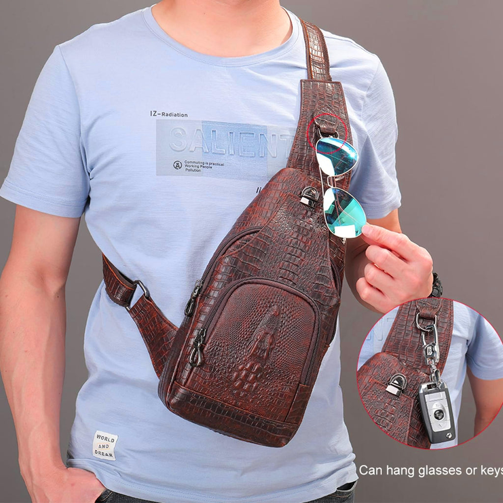 Crocodile Leather Sling Bag with Leather Strap L496999