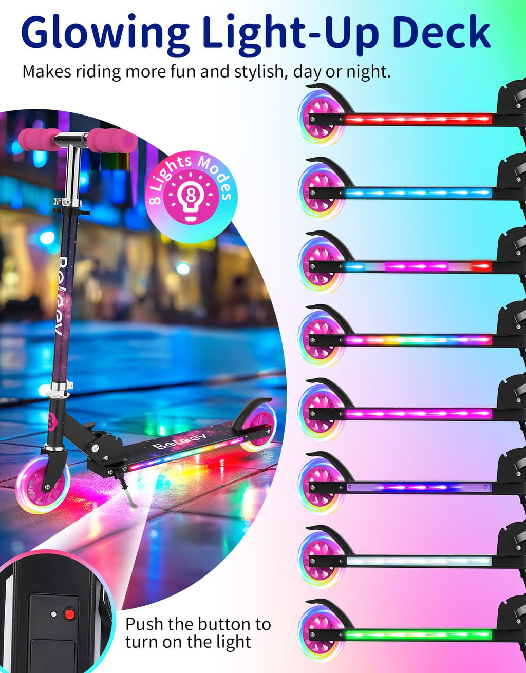 2 Wheel Folding Kick Scooter with Light Up Wheels A788