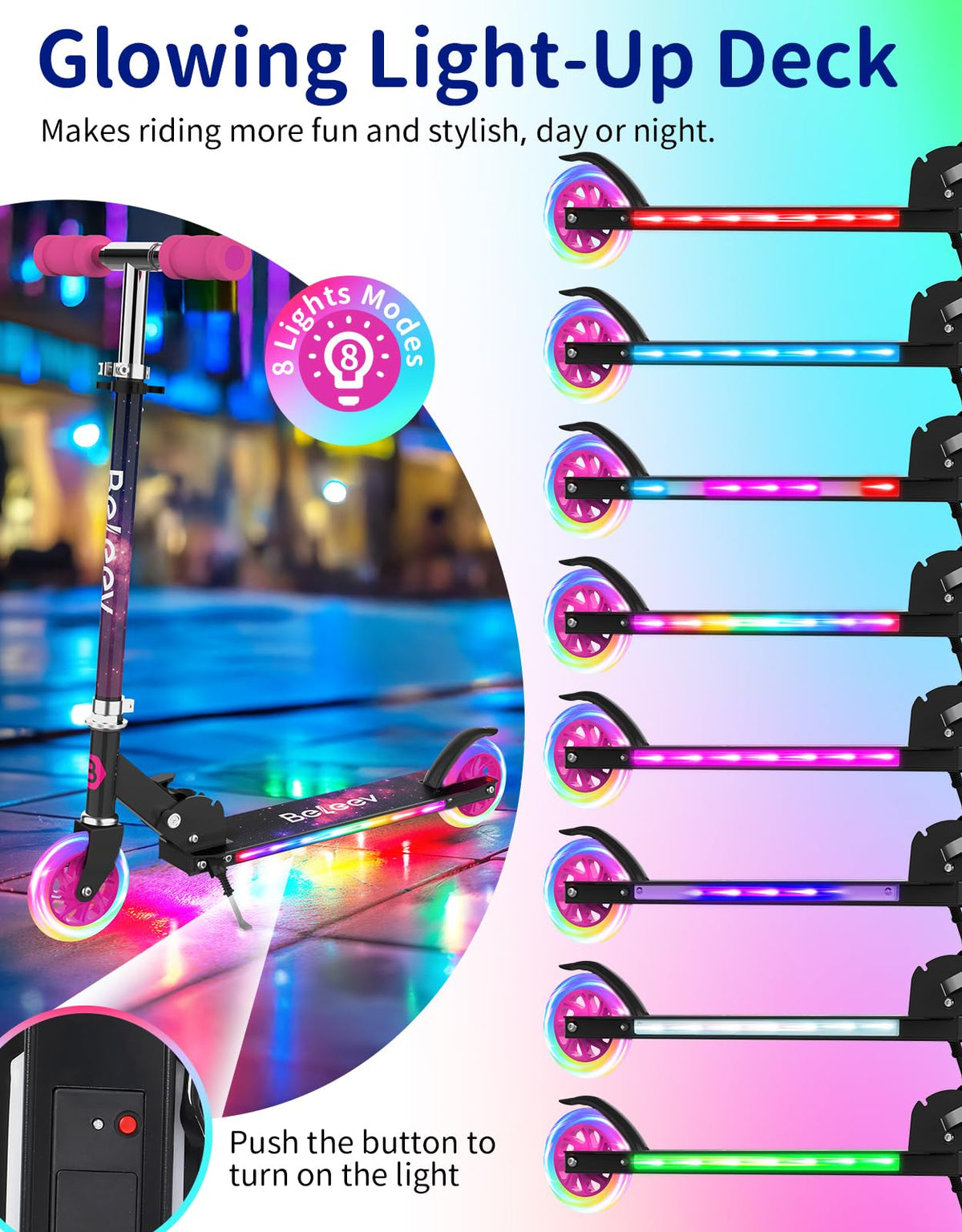 2 Wheel Folding Kick Scooter with Light Up Wheels A788