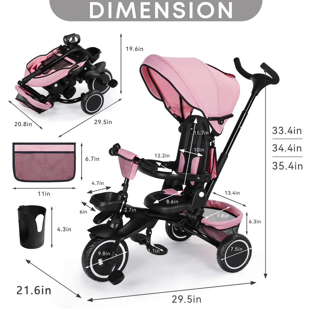 8 in 1 Toddler Tricycle with Push Handle B840