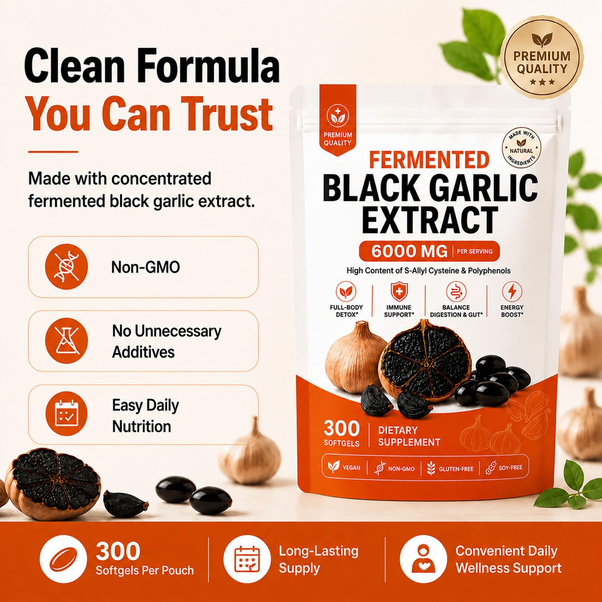 Black Garlic Extract Capsules, 300 Softgels K18900
