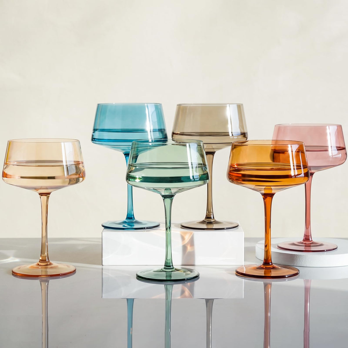 Colored Coupe Glasses Set of 6, Hand Blown 13Oz Z3520