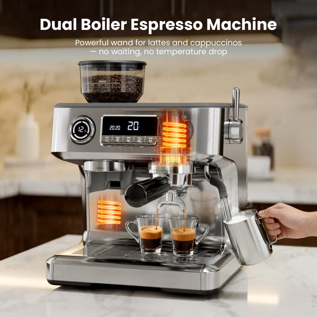 20 Bar Dual Boiler Espresso Machine with Grinder & Milk Steamer K710