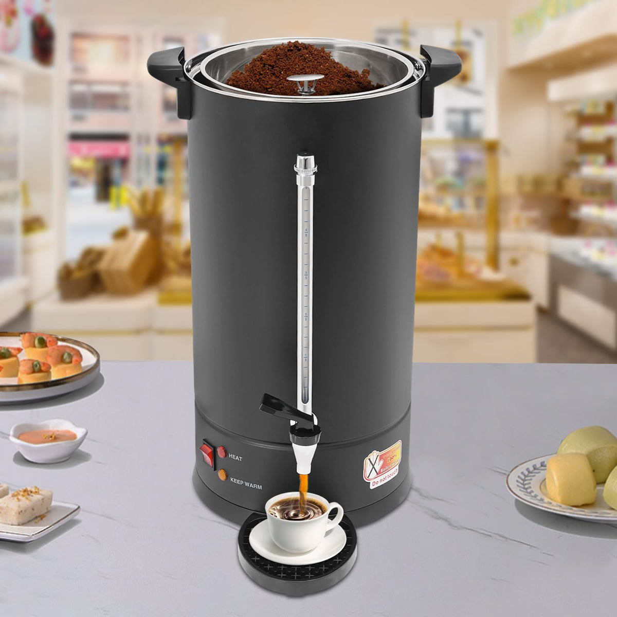 25L Stainless Steel Coffee Urn Hot Water Dispenser Commercial Electric Brewer with Drip Tray Black J5375