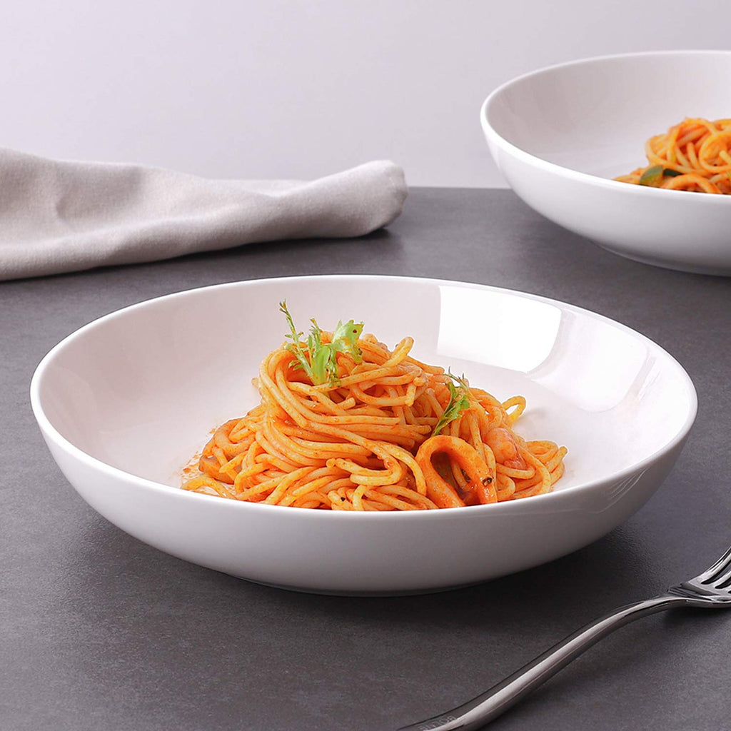 9.75" White Ceramic Pasta Bowls Set of 4 C533