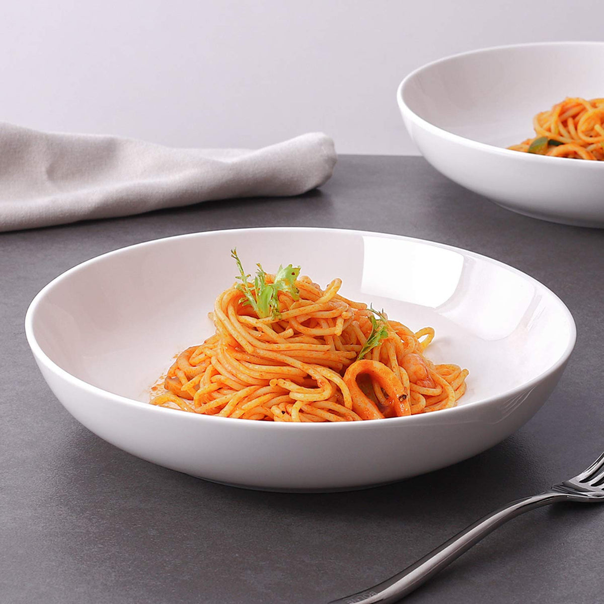 9.75" White Ceramic Pasta Bowls Set of 4 C533