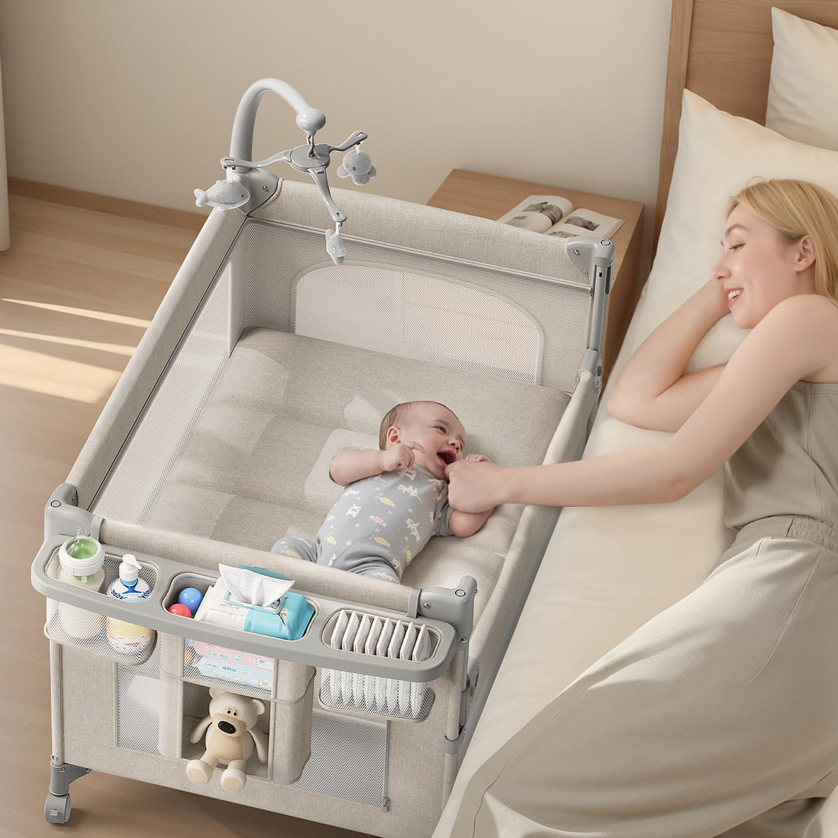 Baby Bassinet, Pack and Play, Bedside Crib Sleeper, Diaper Changer X66368