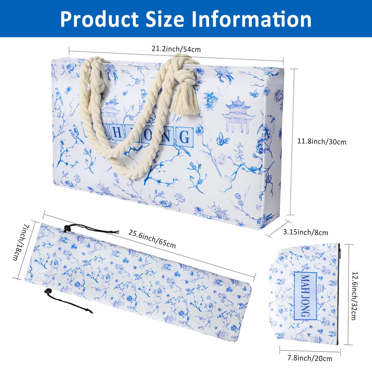 166 Blue Mahjong Tile Set with Bag and 4 All-in-One Rack/Pushers Z420414