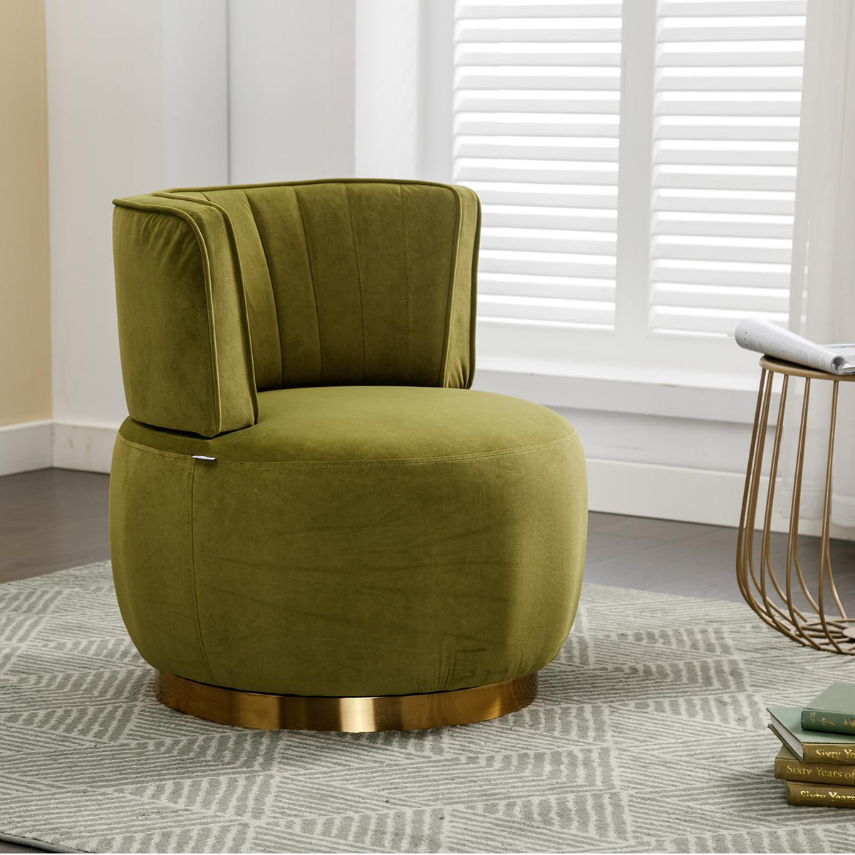 Green Velvet Swivel Barrel Chair N4317