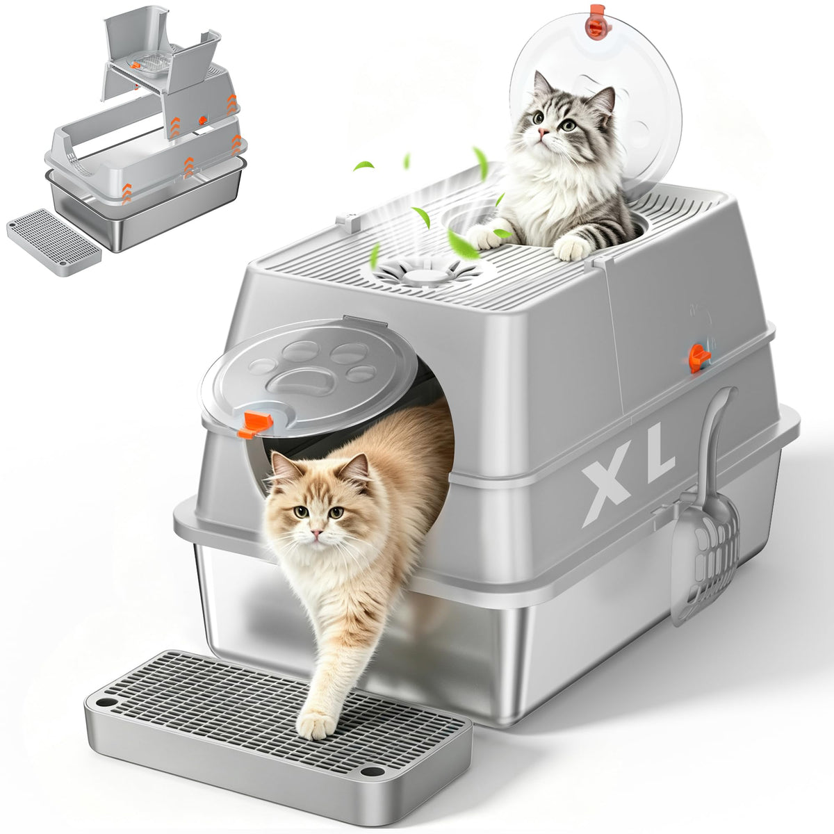 XL Stainless Steel Litter Box with Lid H119633