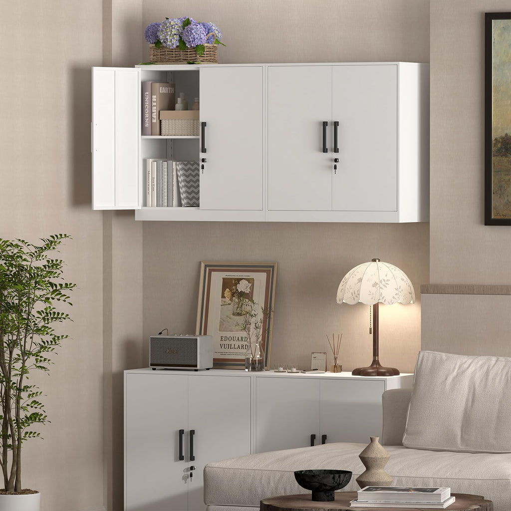 Lockable White Wall Cabinet with Adjustable Shelf T798