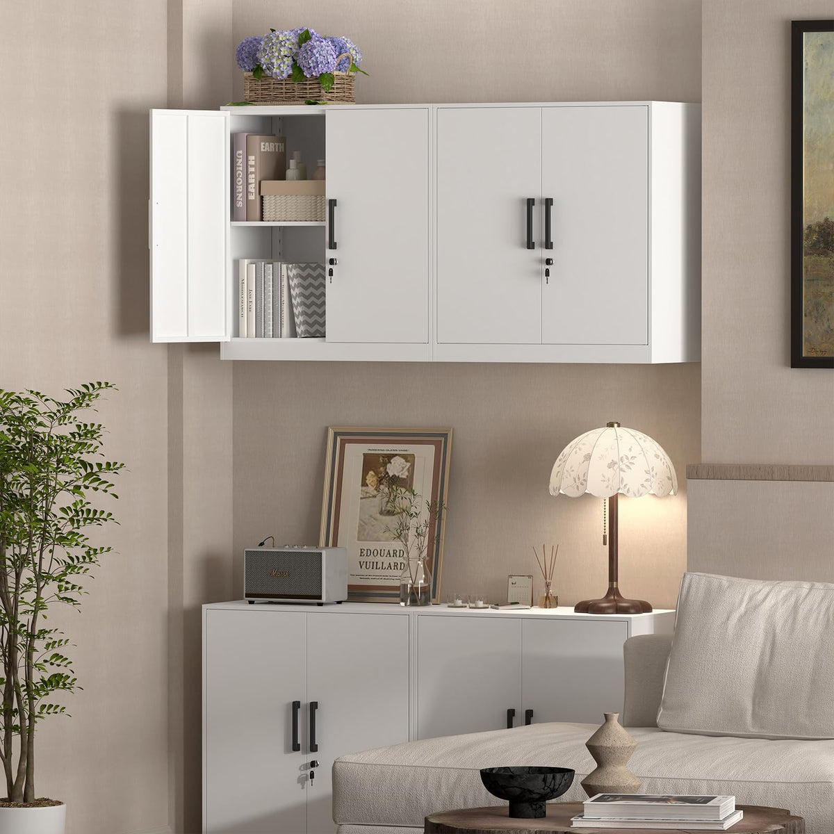 Lockable White Wall Cabinet with Adjustable Shelf T798